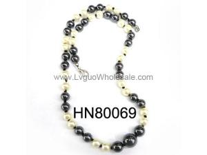 Pearl Style Hematite Stone Beads Necklace Cotton Thread